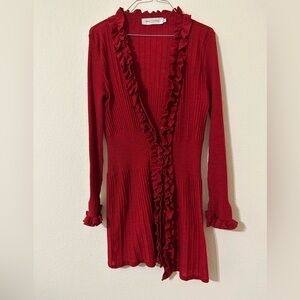 Anne Fontaine Red Ruffled Cardigan